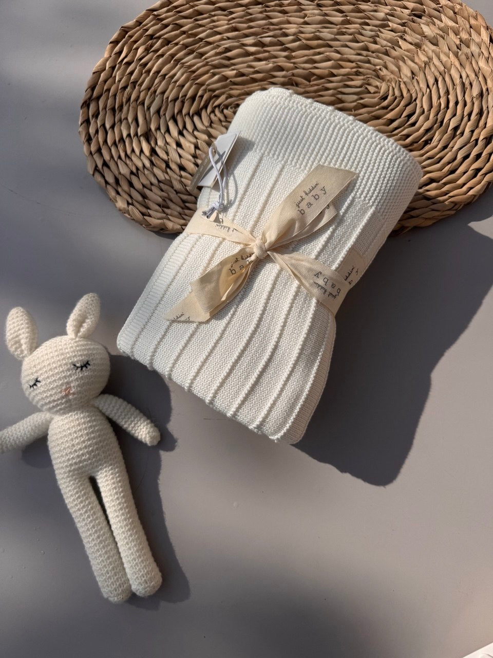 Off White Tricot Baby Blanket
