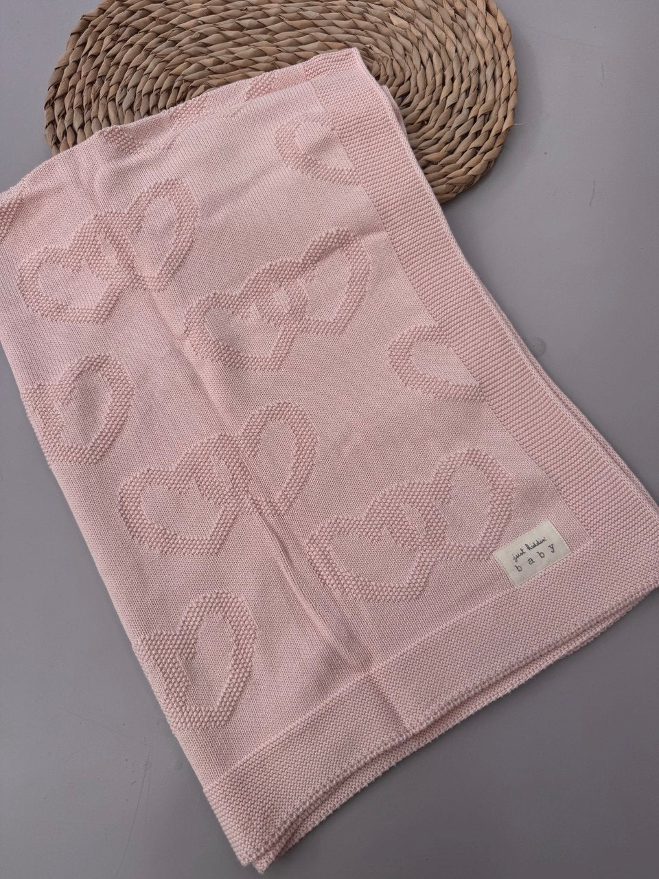Off-White / Pink Tricot Hearts Blanket
