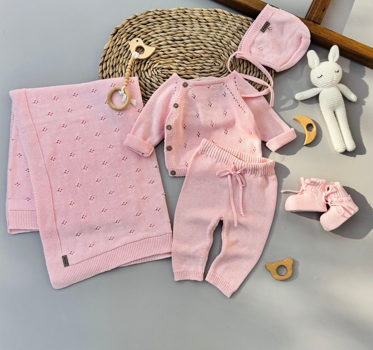 Premium Organic Cotton Knit Hospital Set 5-pieces Pink