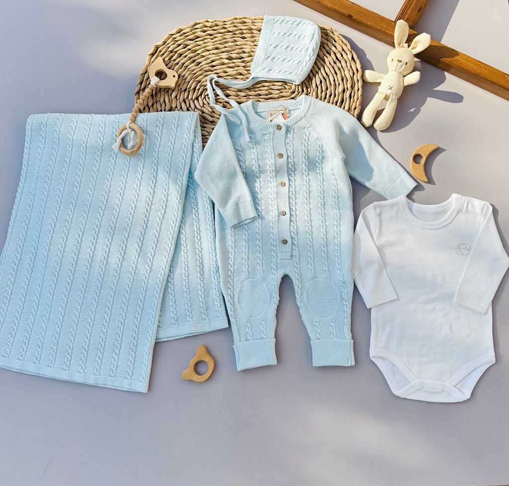Premium Baby Blue Organic Cotton Knit Set 5-pieces