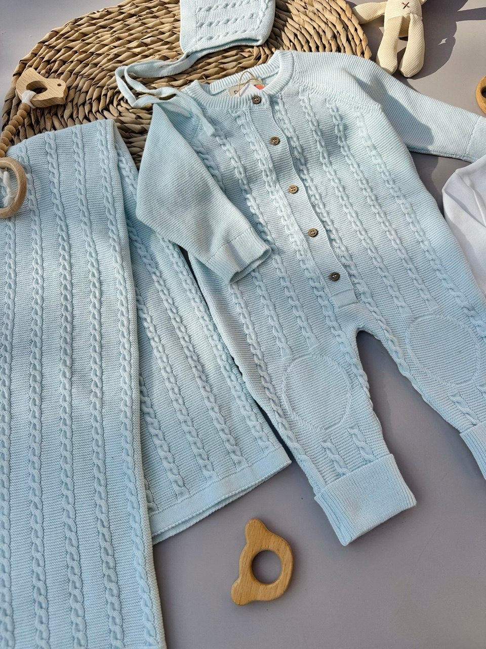 Premium Baby Blue Organic Cotton Knit Set 5-pieces