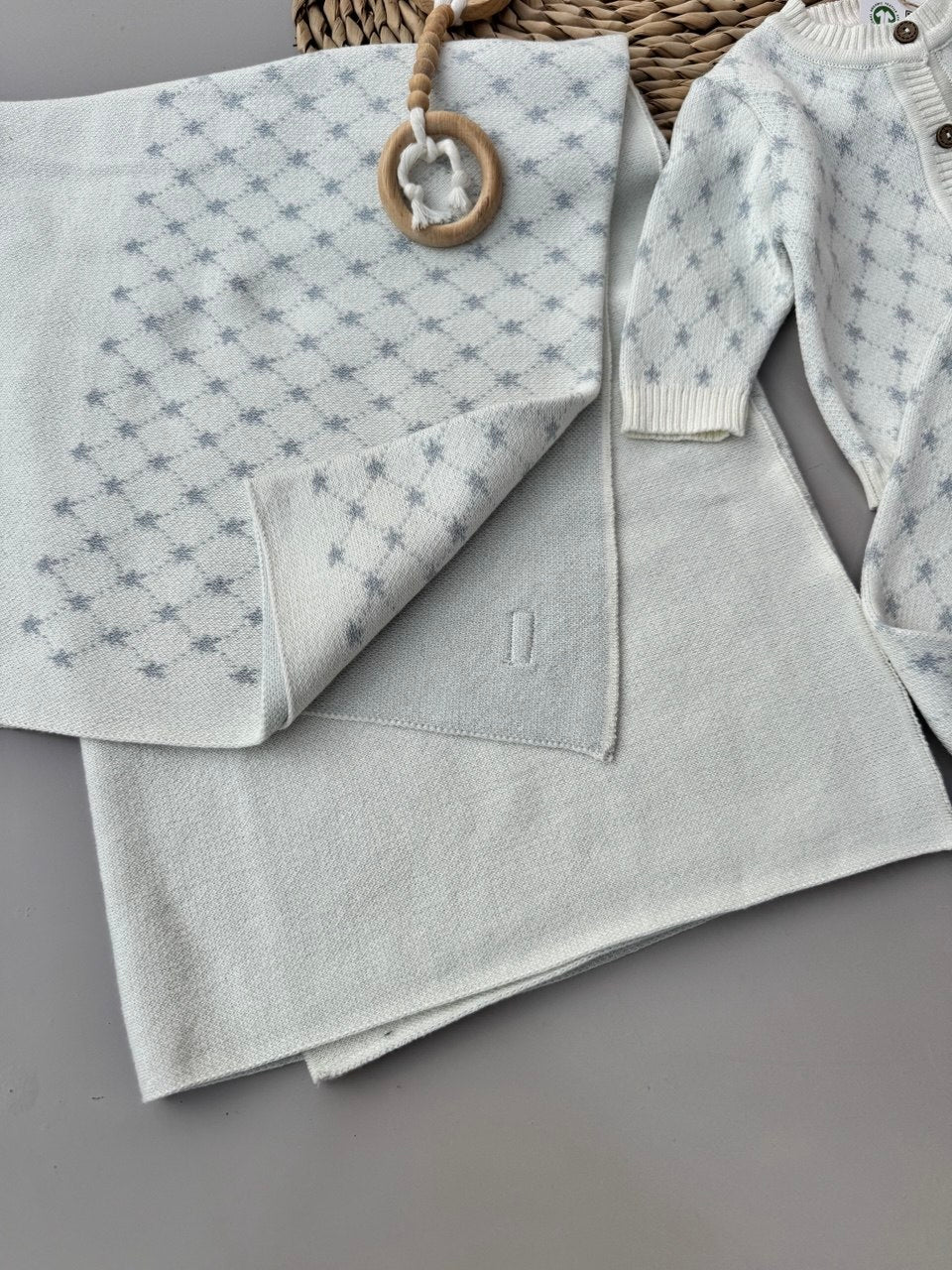 Premium White And Blue Stars Organic Cotton Knit Set 5-pieces