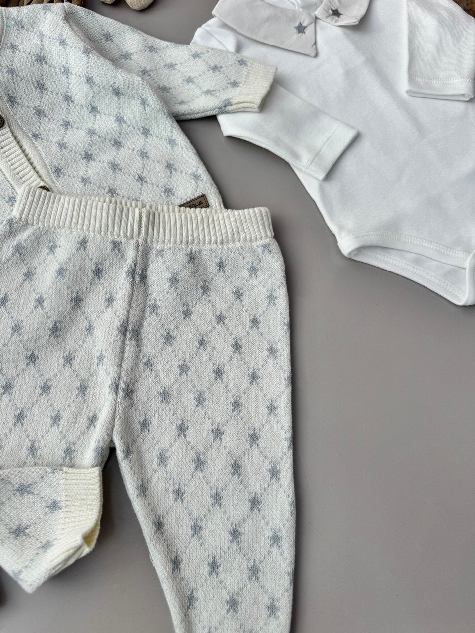 Premium White And Blue Stars Organic Cotton Knit Set 5-pieces