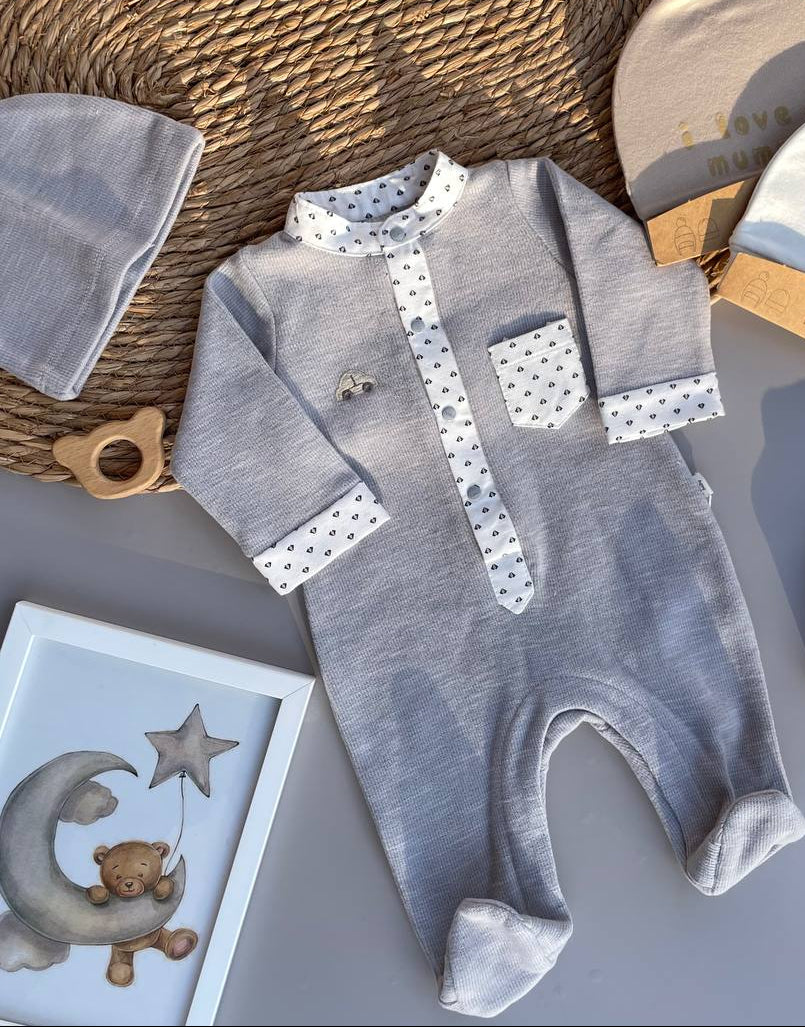 Grey And White Velvet Overall