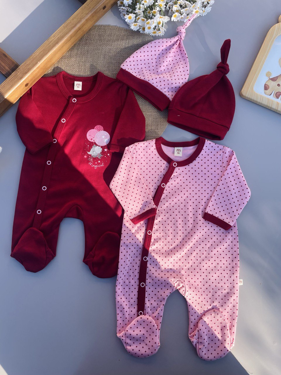 Pink And Burgundy Cotton Overalls