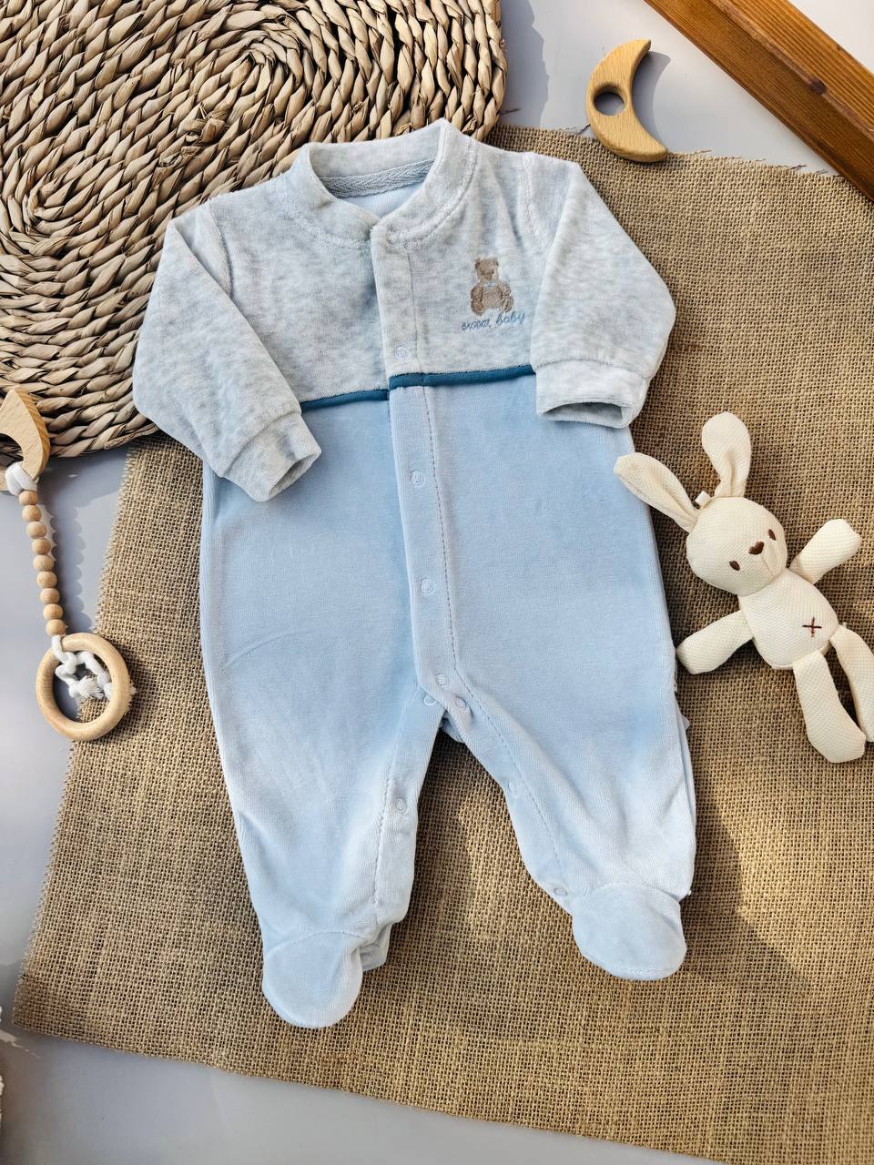 Blue And Grey Bear Velvet Overall