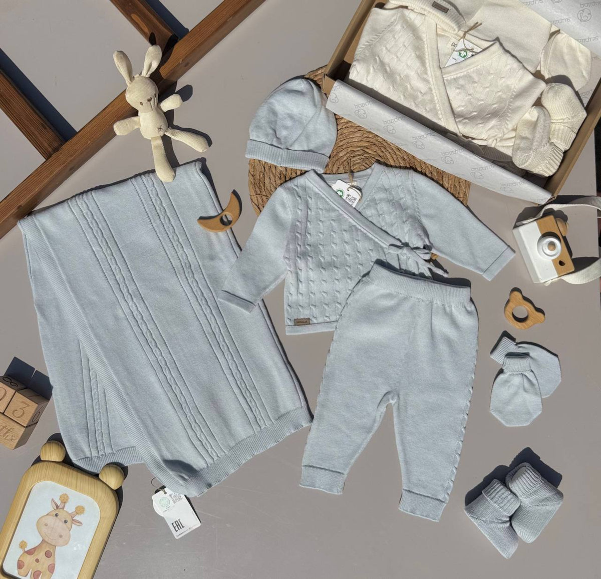 Baby Blue Organic Knit Cotton Hospital Set 5 Pcs
