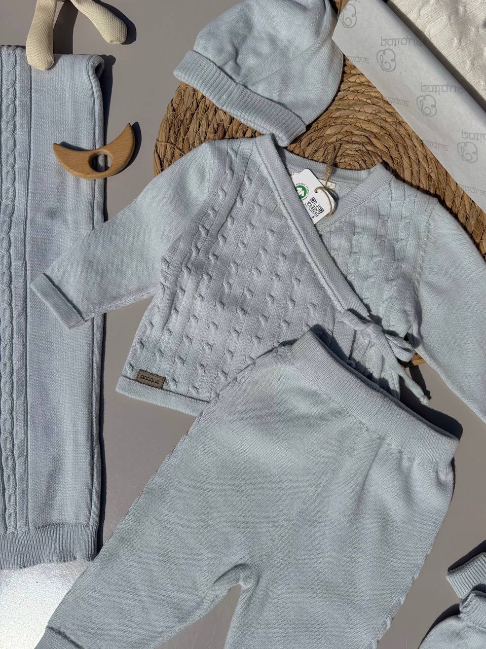 Baby Blue Organic Knit Cotton Hospital Set 5 Pcs