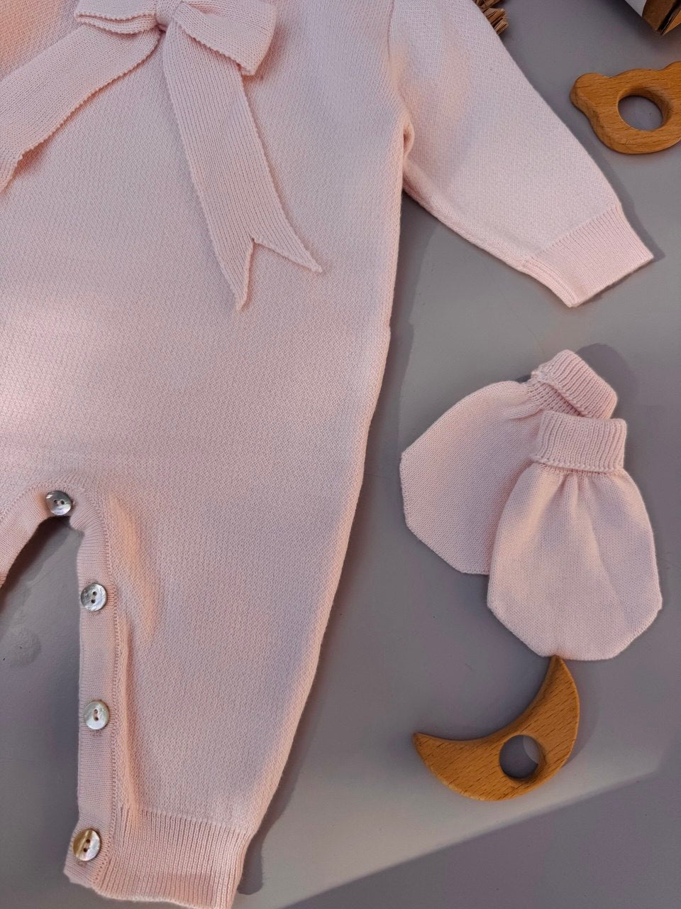 Pink Bow Organic Knit Cotton Hospital Set 5 Pcs