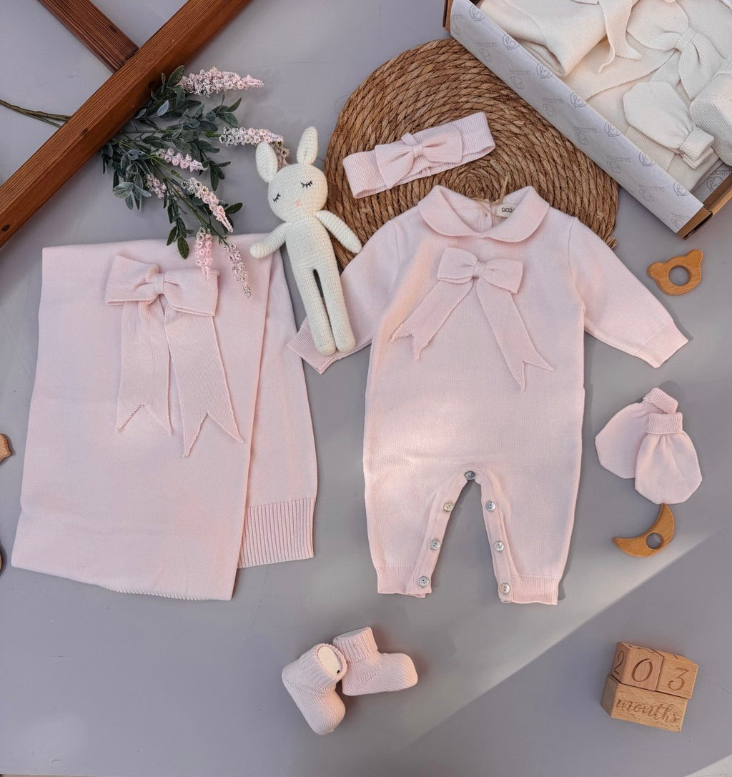 Pink Bow Organic Knit Cotton Hospital Set 5 Pcs
