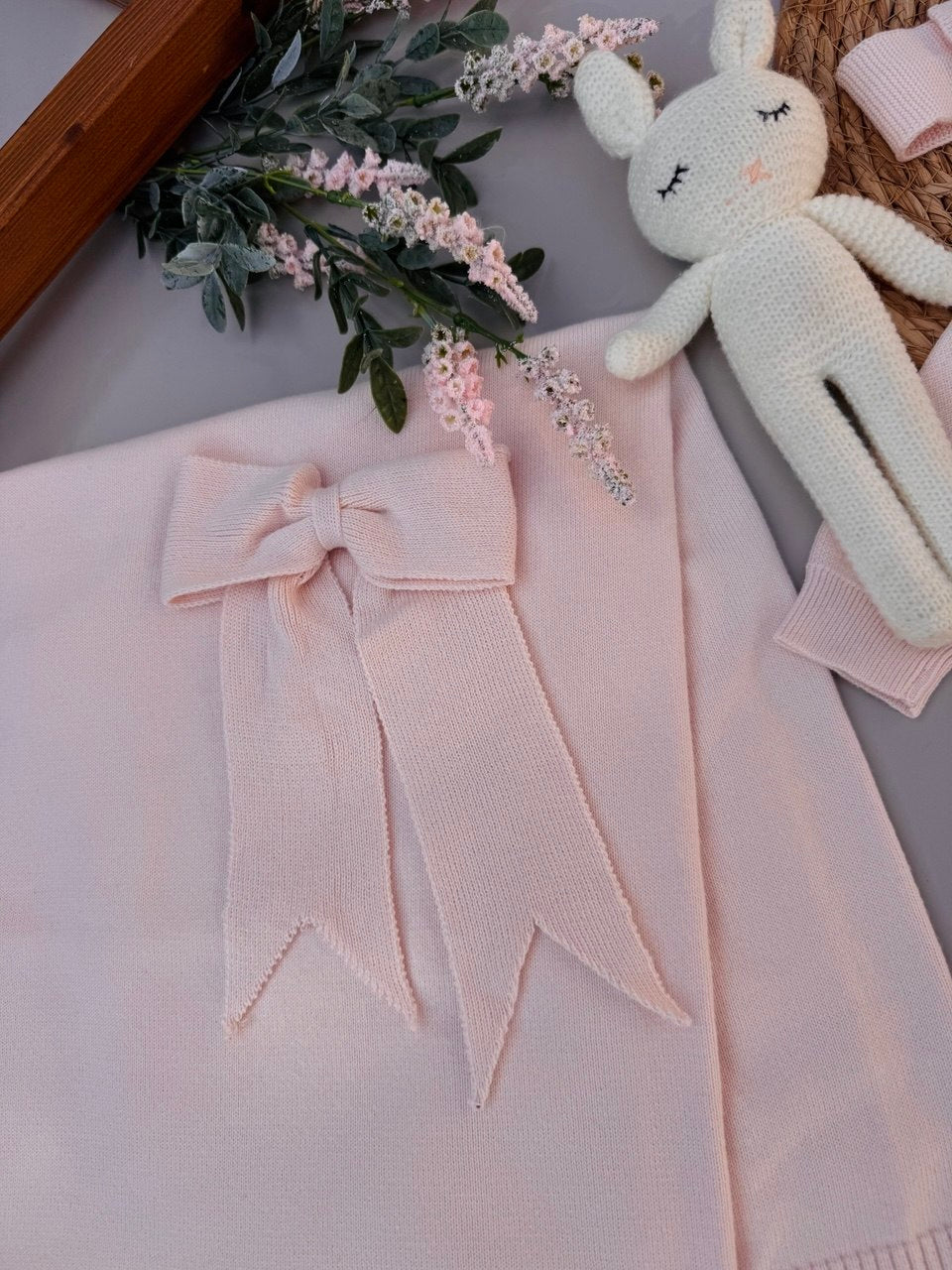 Pink Bow Organic Knit Cotton Hospital Set 5 Pcs