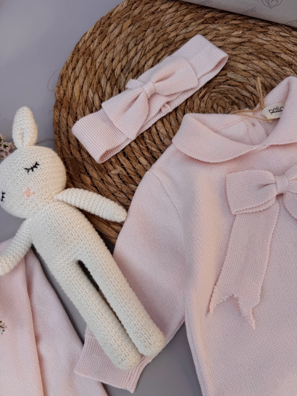 Pink Bow Organic Knit Cotton Hospital Set 5 Pcs