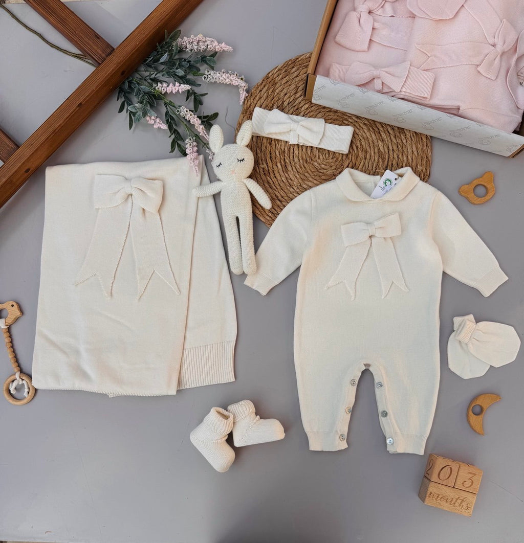 Off-White Bow Organic Knit Cotton Hospital Set 5 Pcs