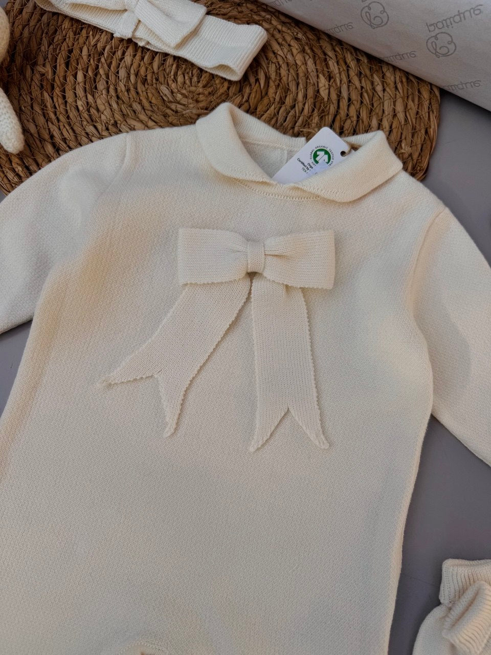 Off-White Bow Organic Knit Cotton Hospital Set 5 Pcs