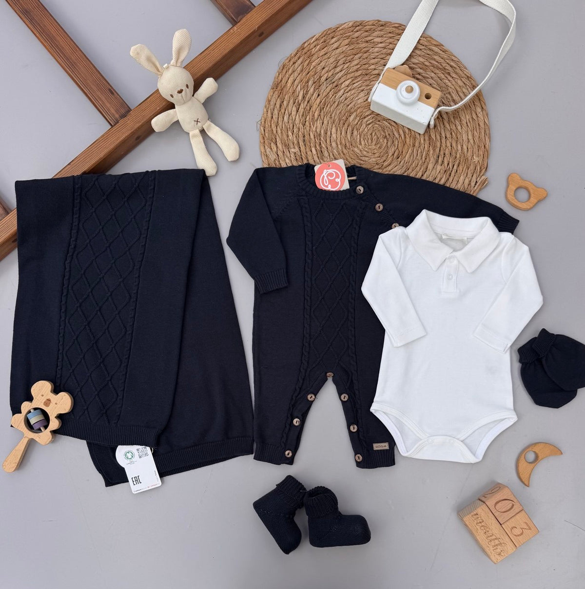 Navy Blue Organic Knit Cotton Hospital Set 5 Pcs