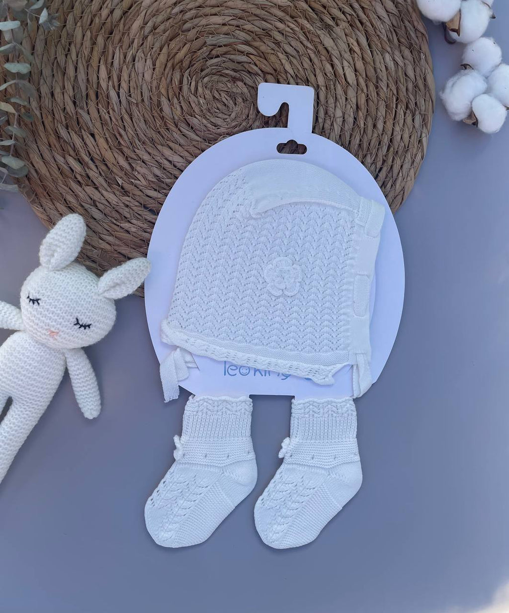 Off White Organic cotton Hat With Socks