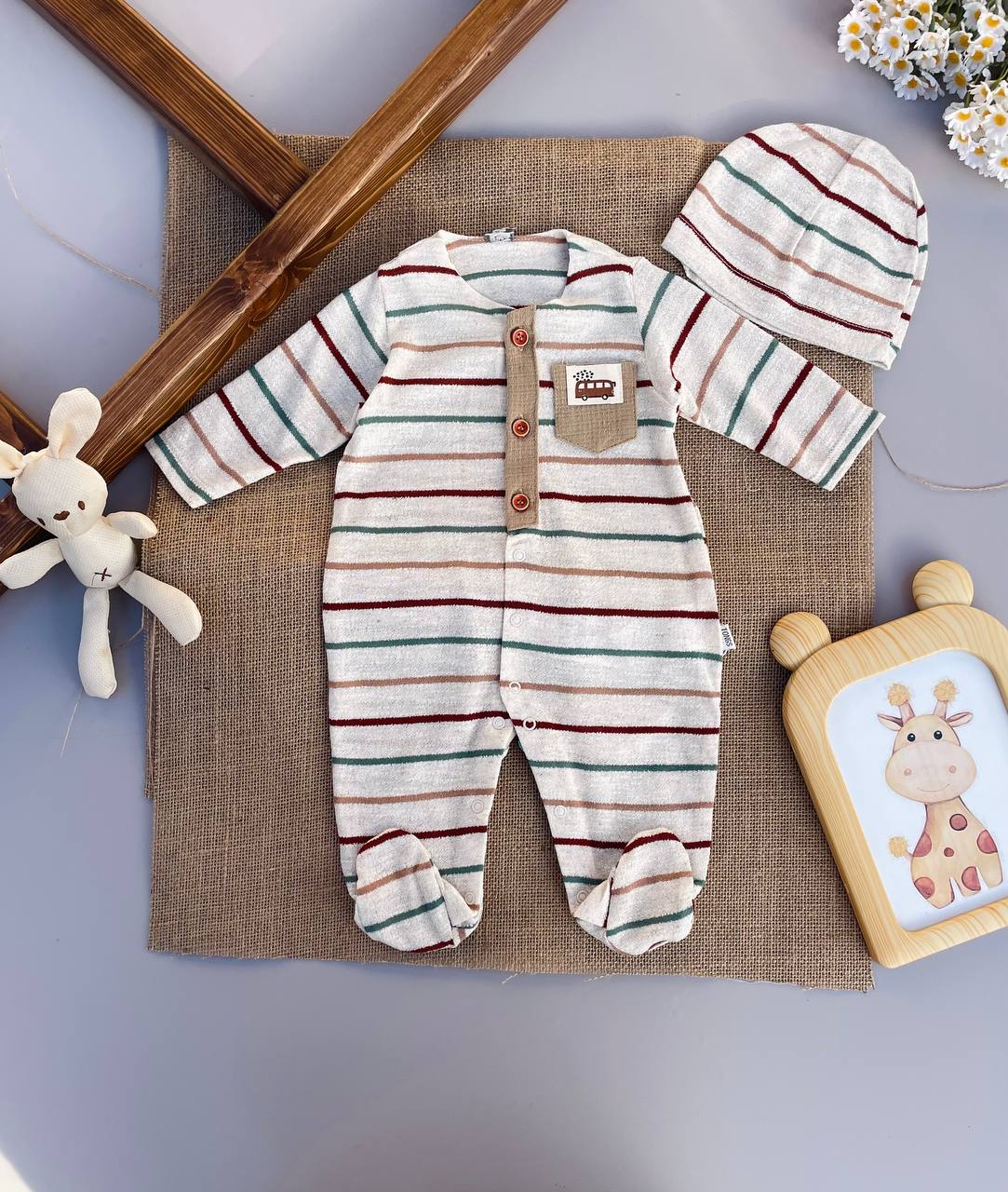 Multicolor Cotton Overall With Hat