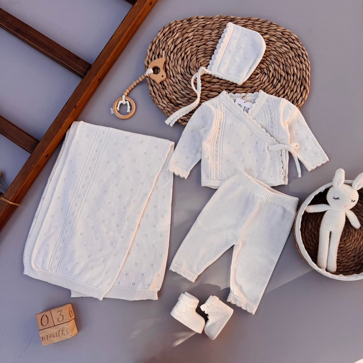 Off-White Organic Knit Cotton Hospital Set 5 Pcs