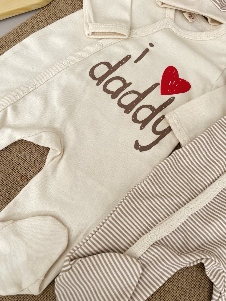 Beige And White Cotton Overalls I love Mummy