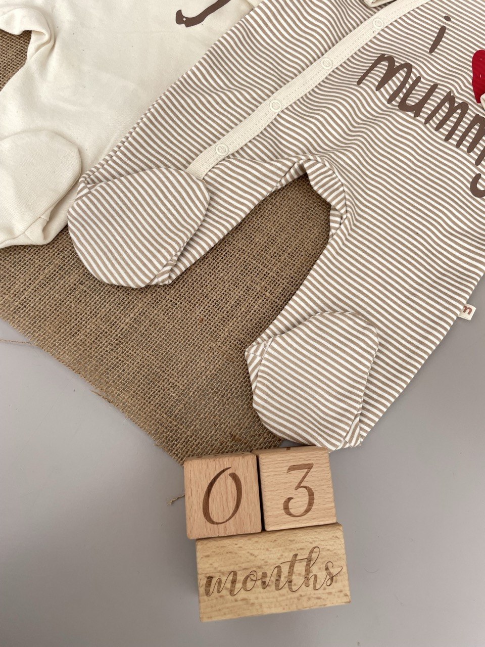 Beige And White Cotton Overalls I love Mummy
