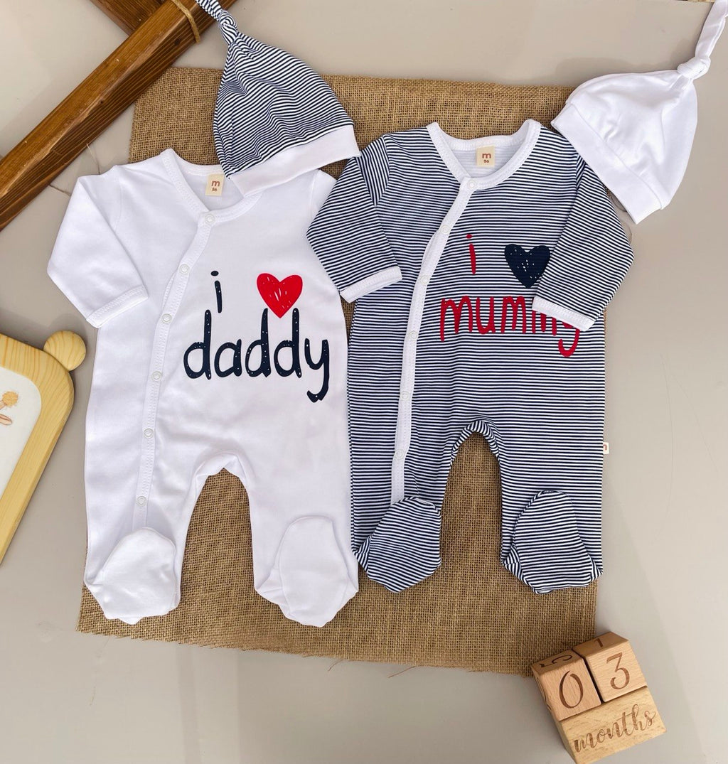 Navy And White Cotton Overalls I love Mummy