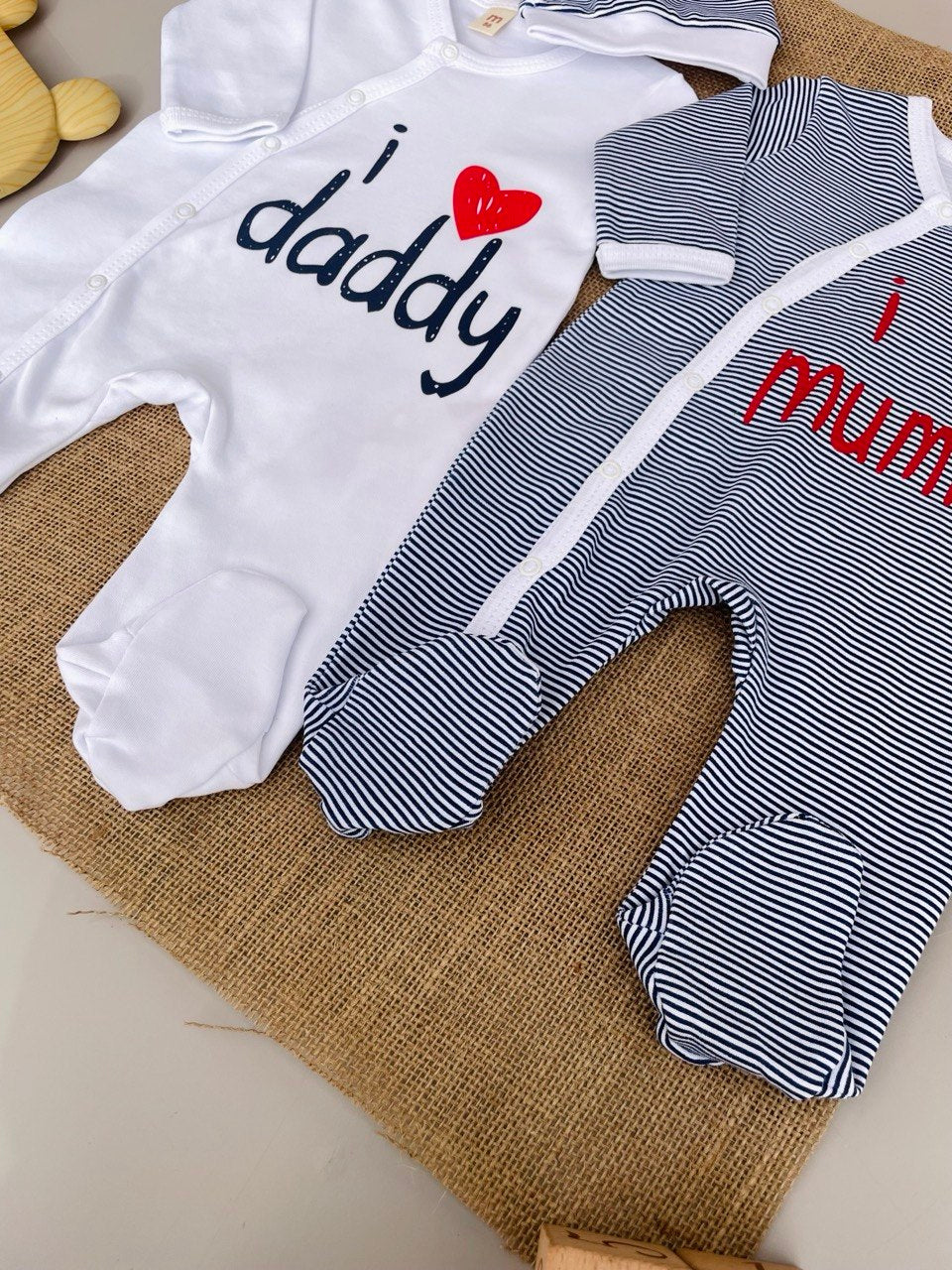 Navy And White Cotton Overalls I love Mummy