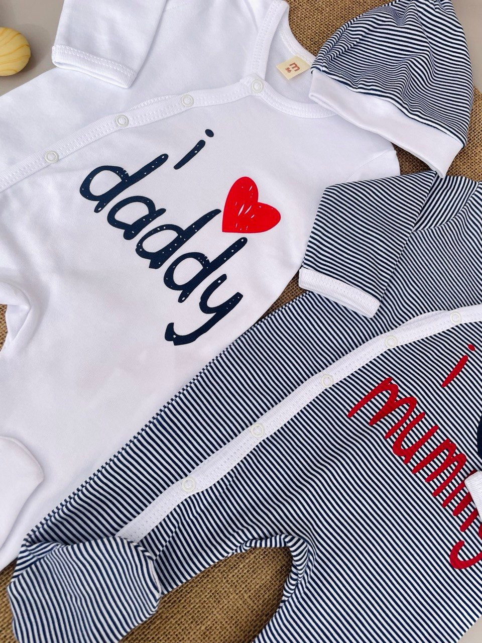 Navy And White Cotton Overalls I love Mummy