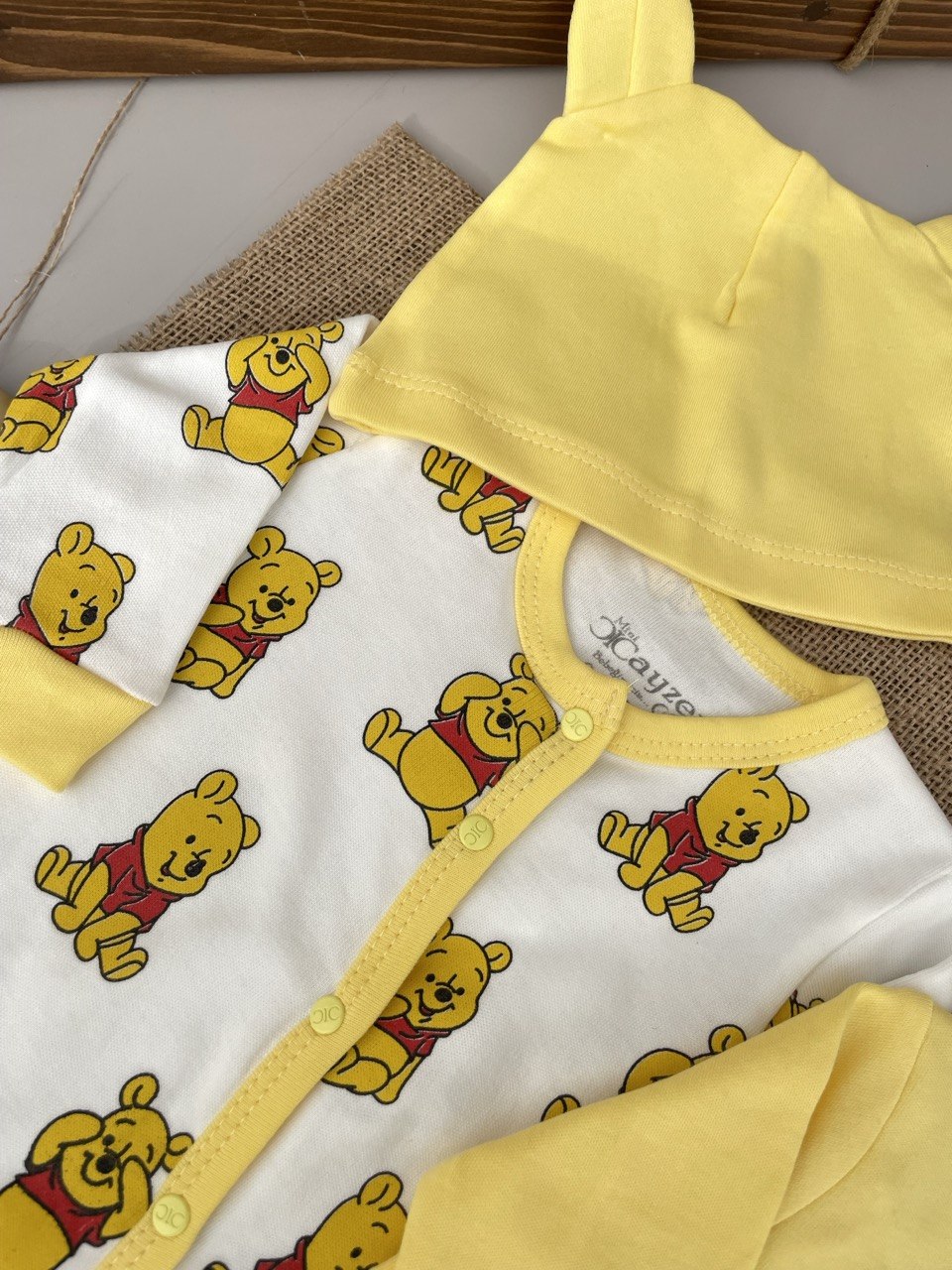 Yellow and White Winnie the Pooh 2 overalls with 2 Hats