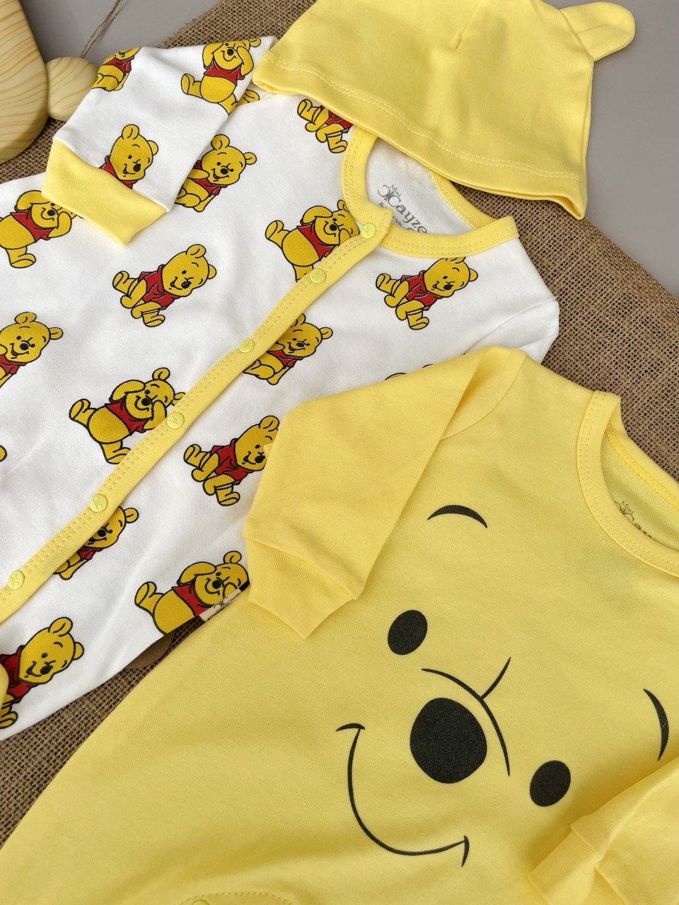 Yellow and White Winnie the Pooh 2 overalls with 2 Hats