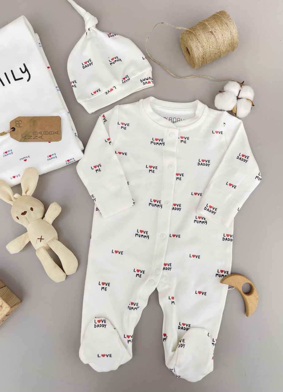 I Love Mom And Dad Cotton Overall With Hat Unisex