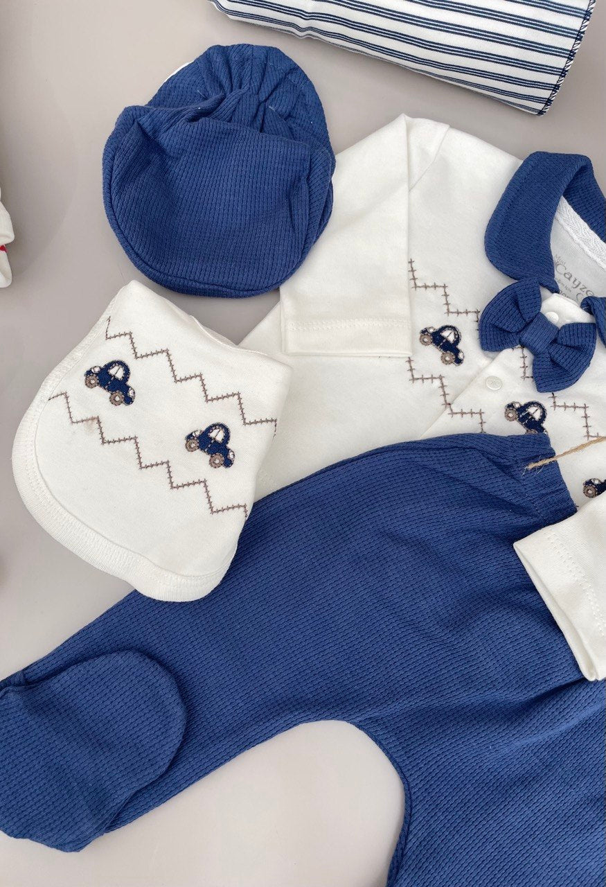 White And Navy Blue 5 Pcs Cotton Set