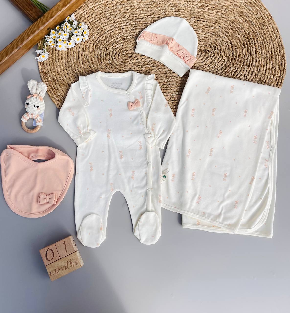 Peach Color Organic Cotton Hospital Set 5 pcs