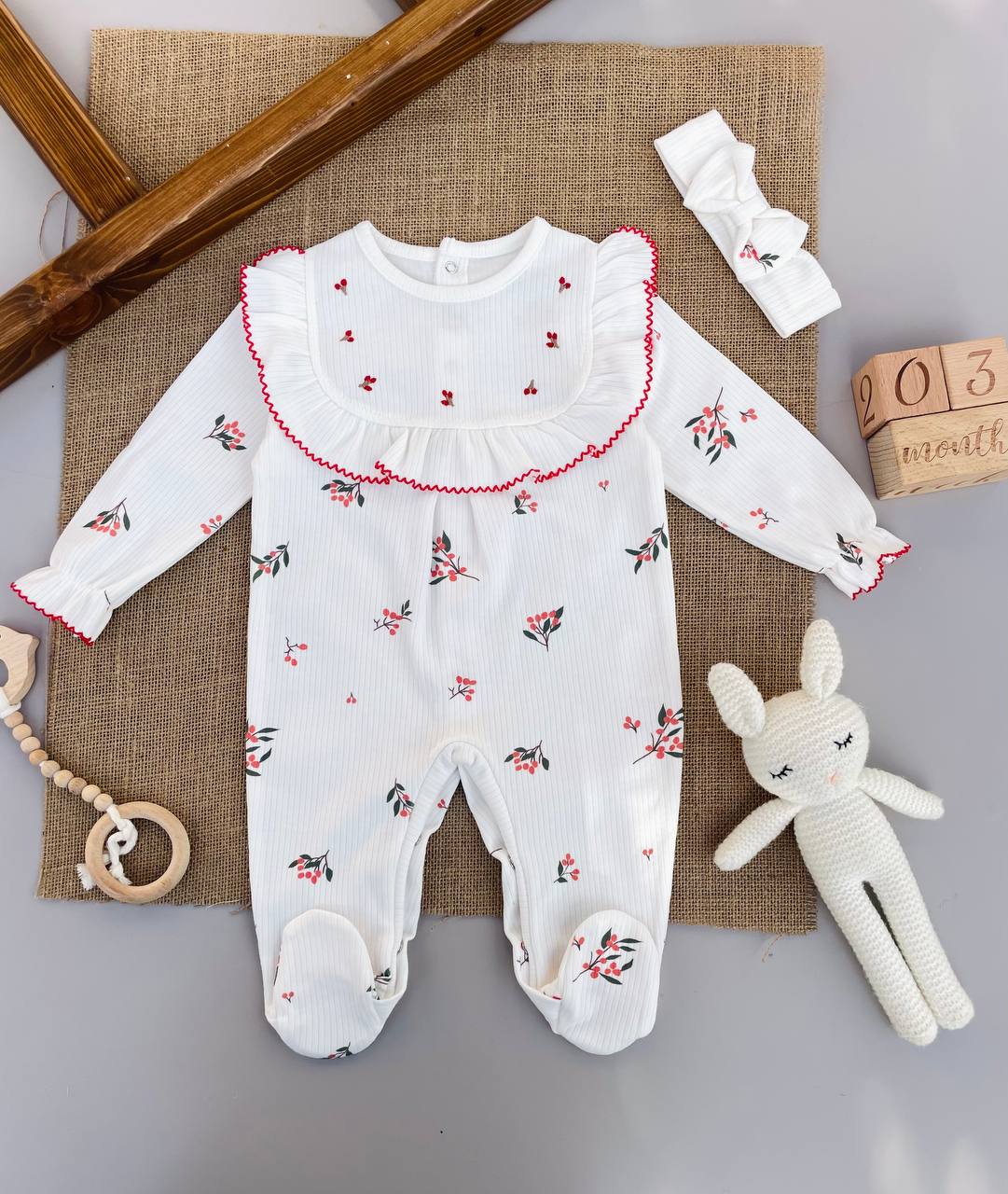 White And Red Flowers Overall With Head Band