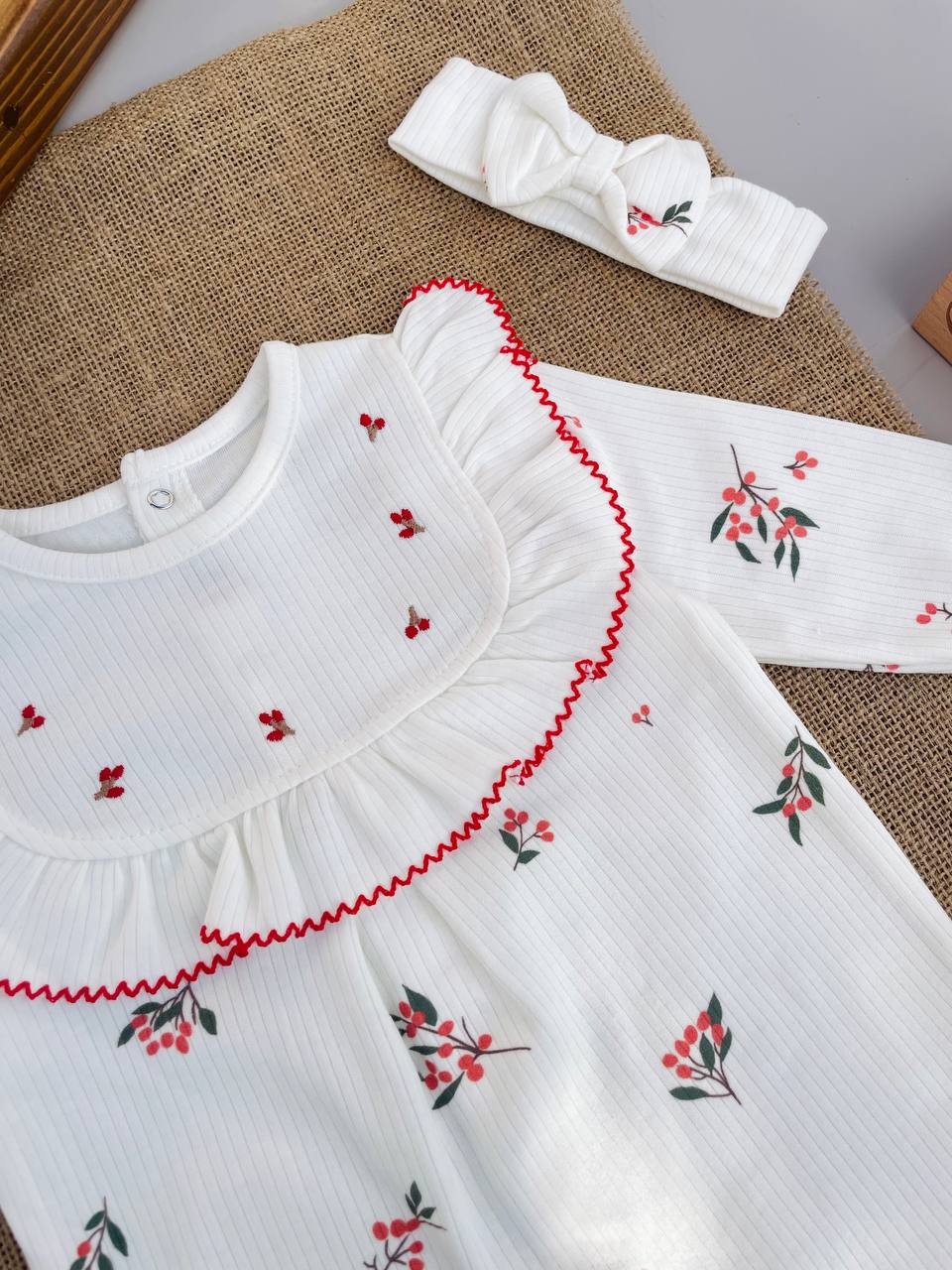 White And Red Flowers Overall With Head Band