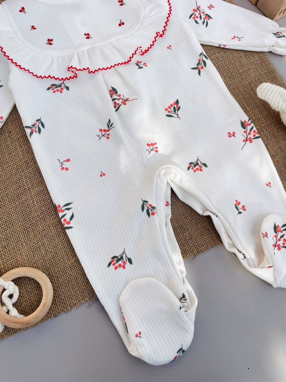 White And Red Flowers Overall With Head Band