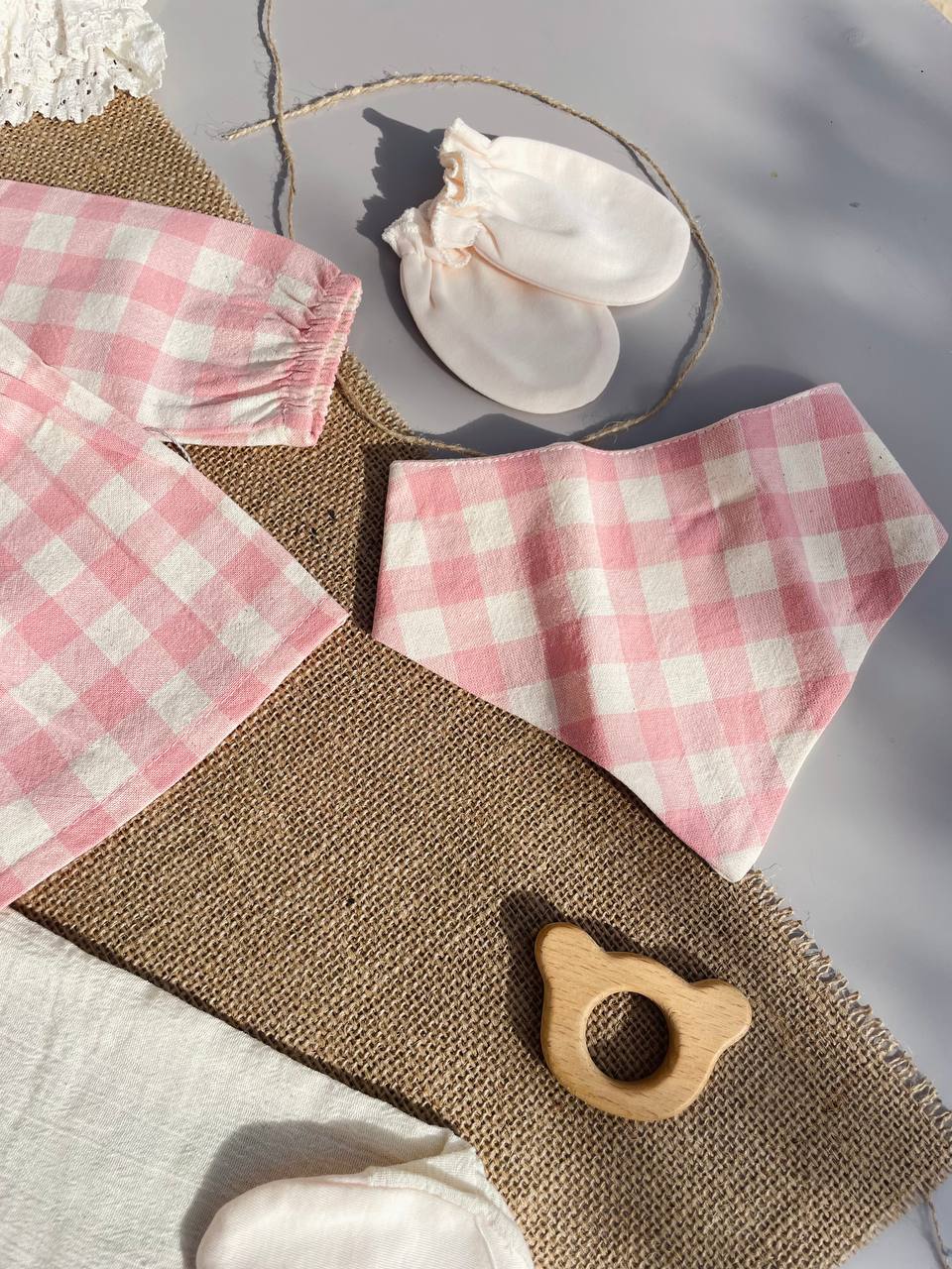 Pink And White Square Muslin Set