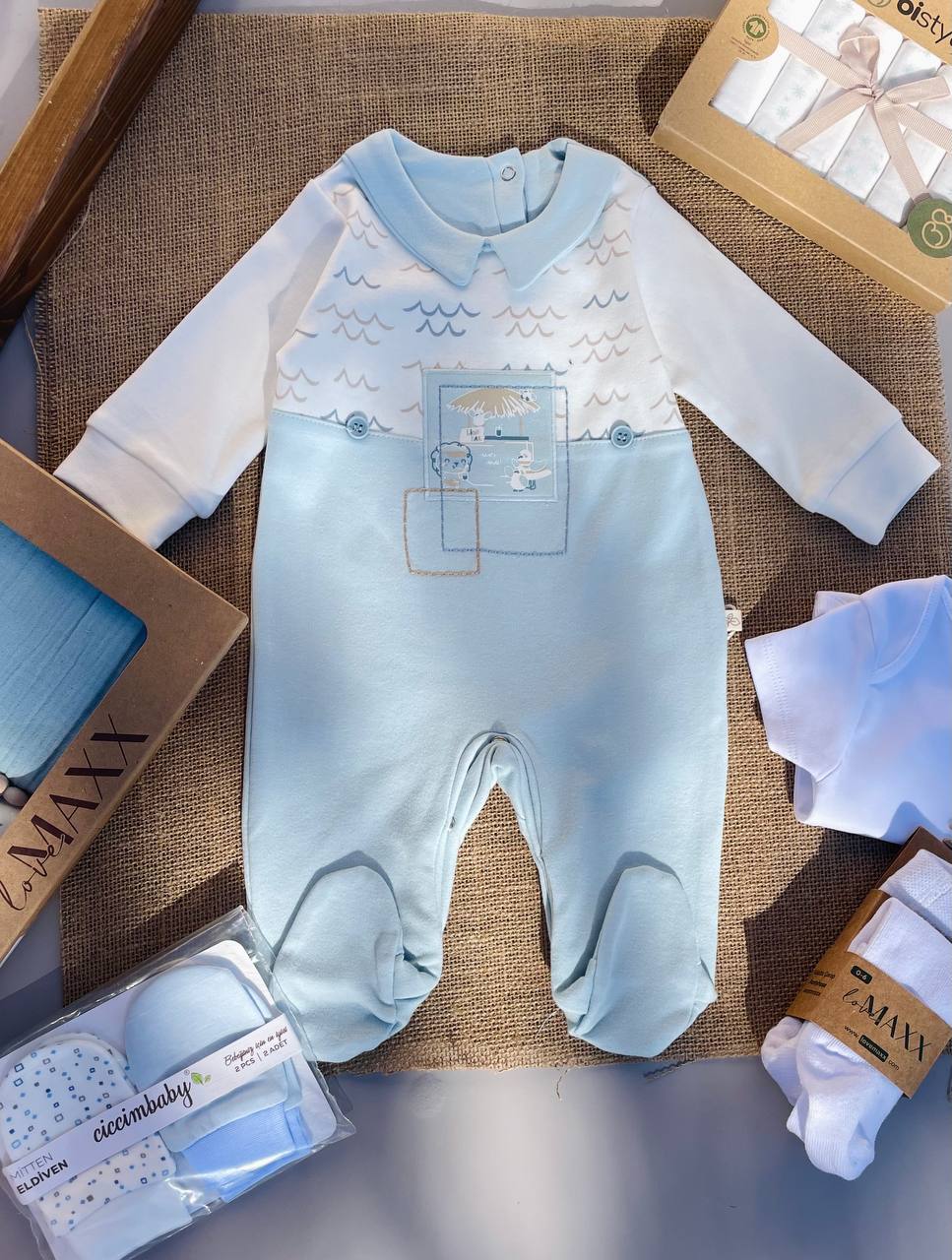 Blue And White Marin Cotton Overall