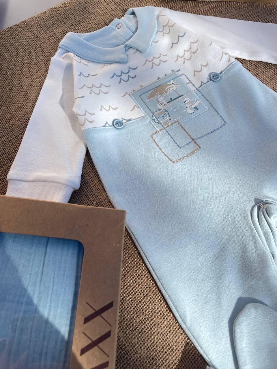Blue And White Marin Cotton Overall