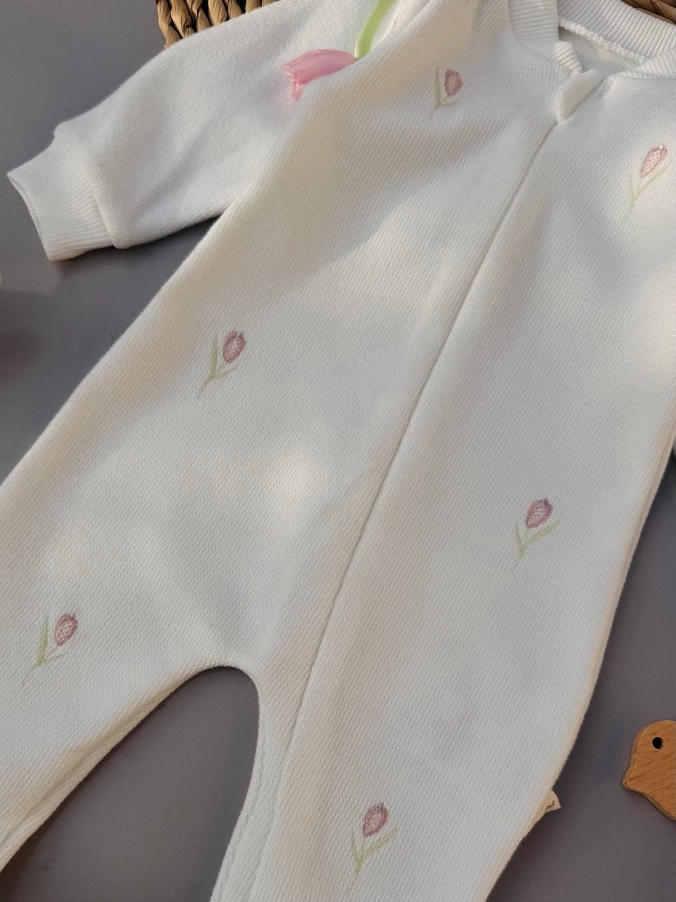 White Flowers Embroidered Overall with beret ( hat )