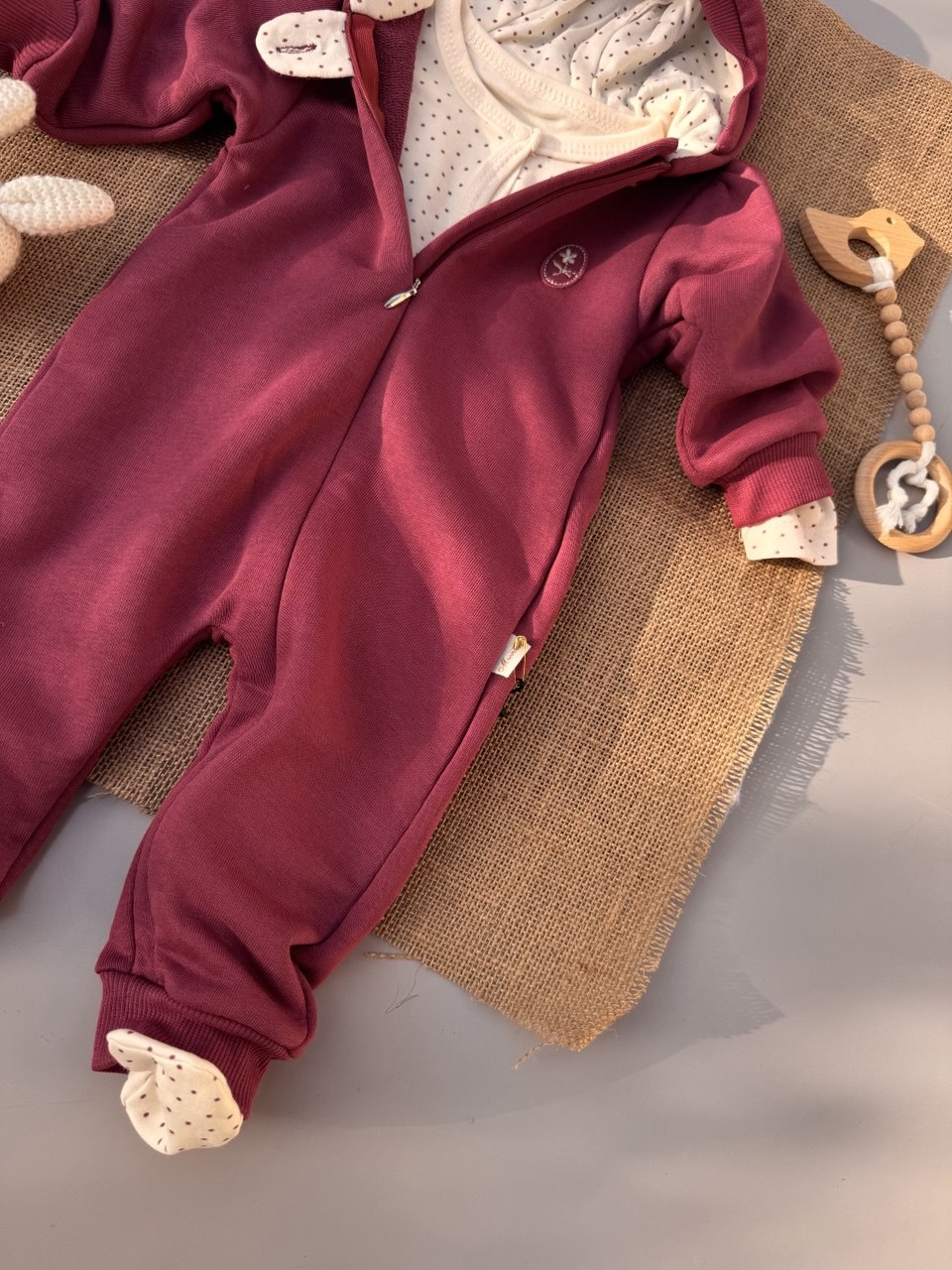 Cherry Thick Hooded Romper With basic Overall
