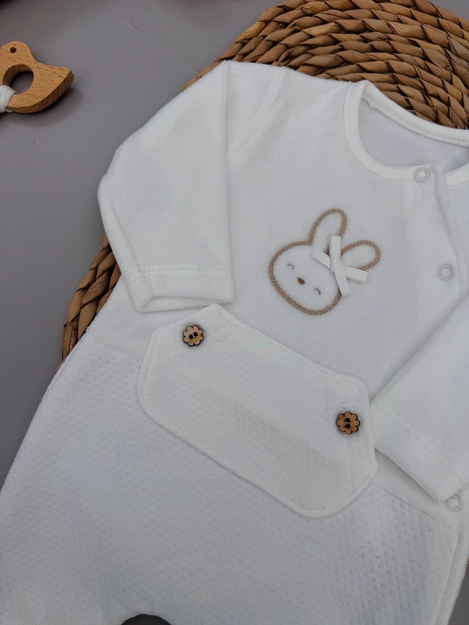 White Bunny Velvet Footed Overall