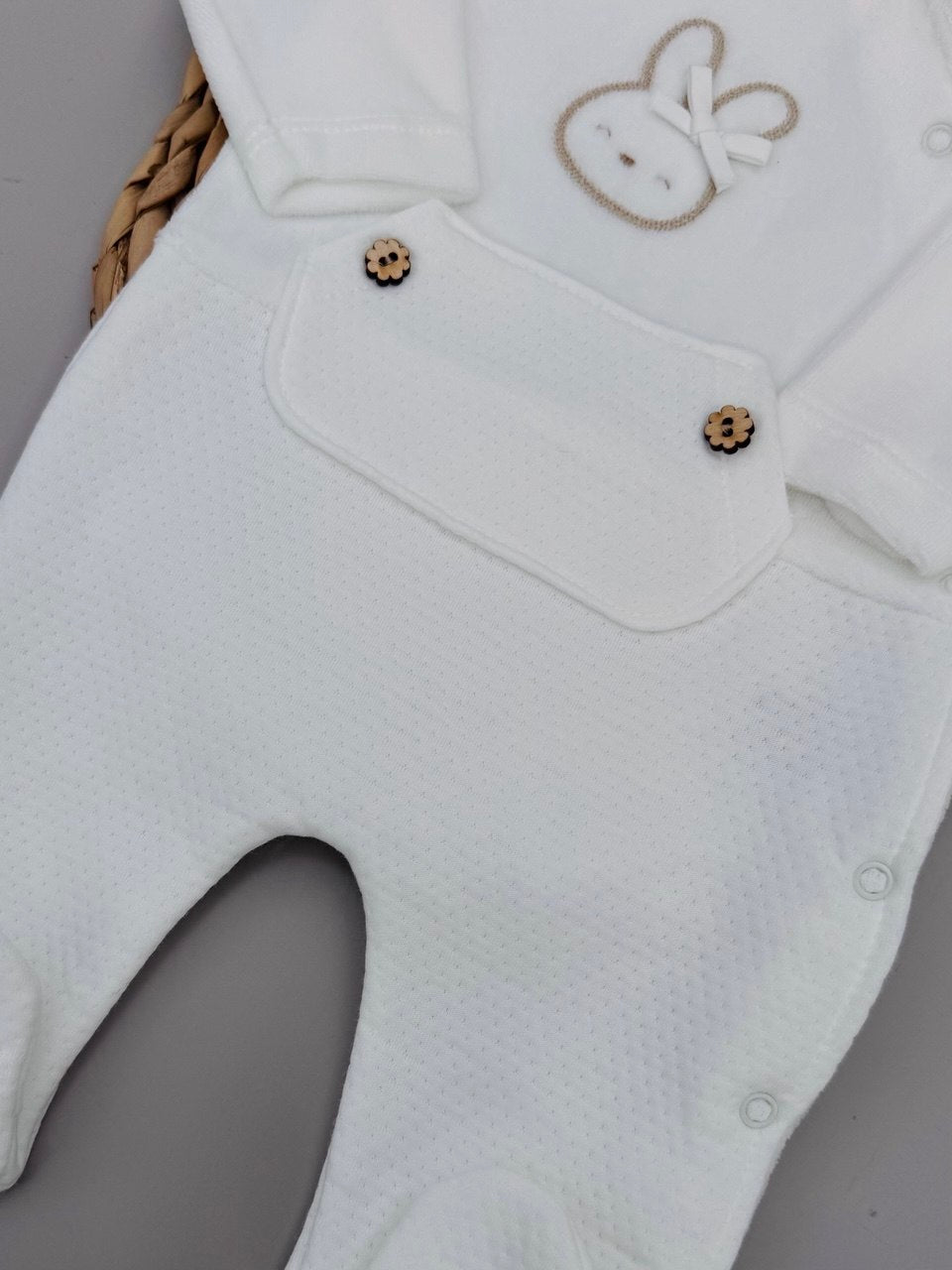 White Bunny Velvet Footed Overall