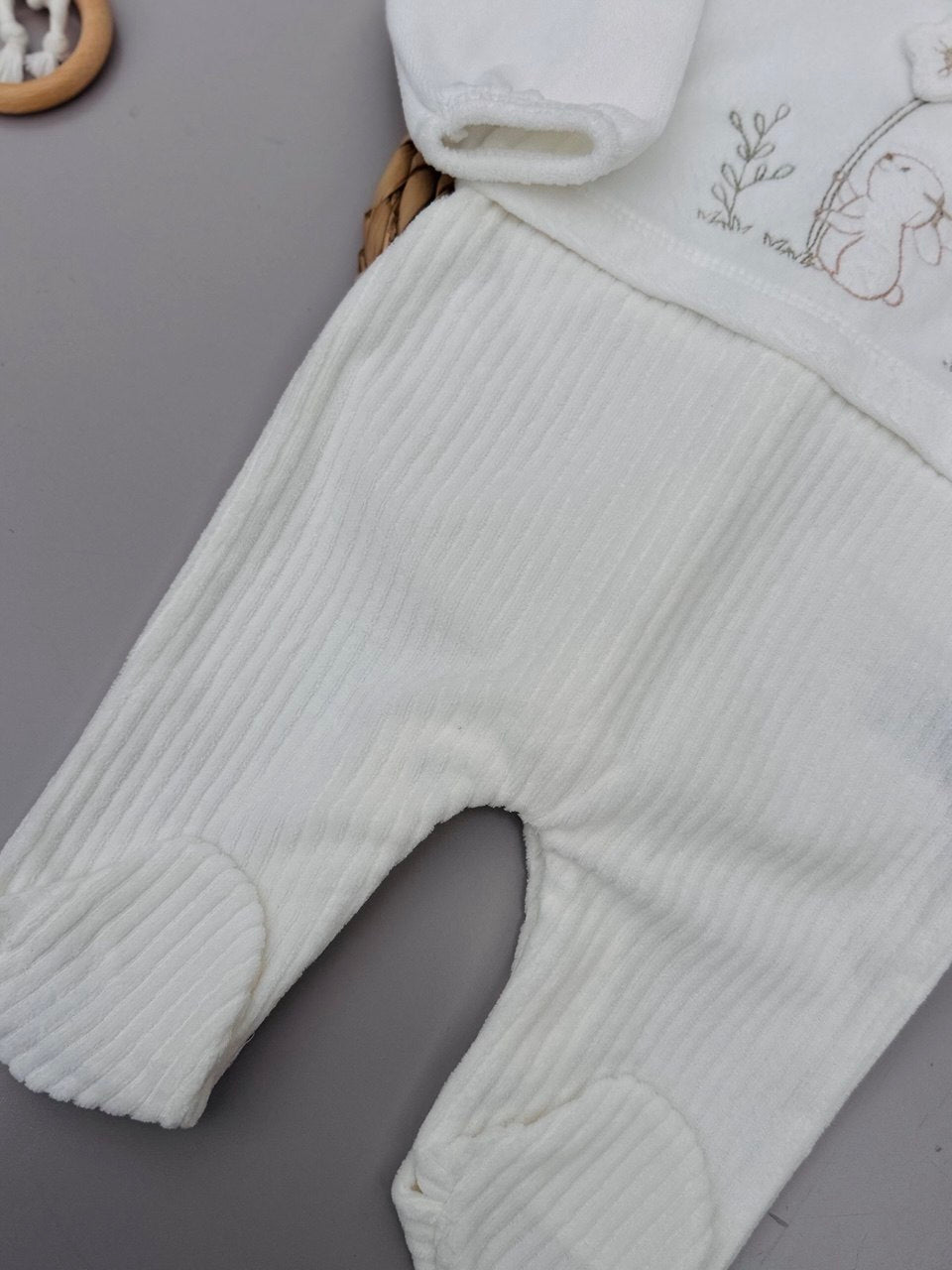 White Bunny Velvet Footed Overall