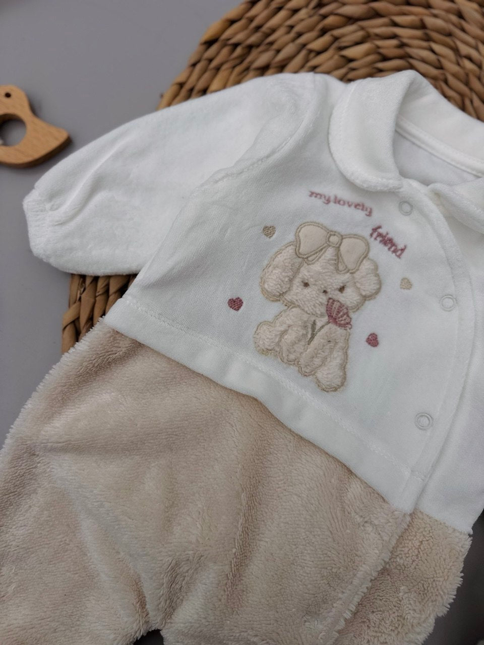 Baby Bunny White / Beige Vevet And Fur Overall