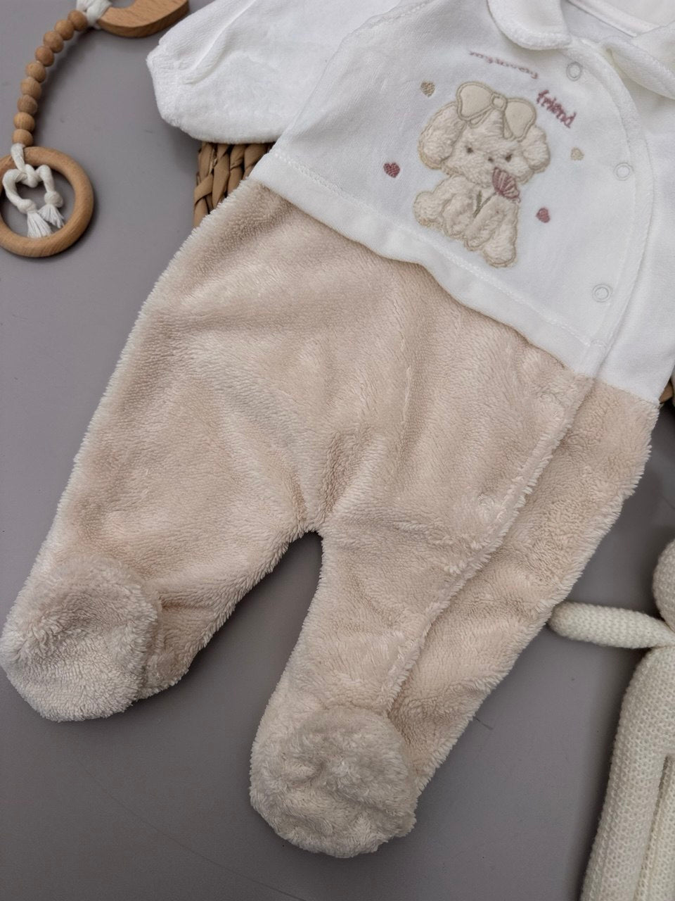 Baby Bunny White / Beige Vevet And Fur Overall