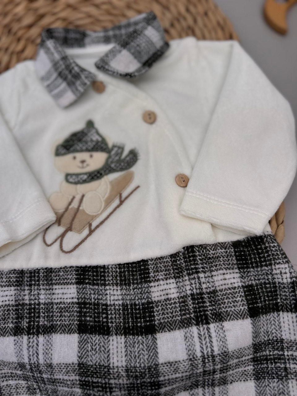 Baby Black Plaid Velvet Romper