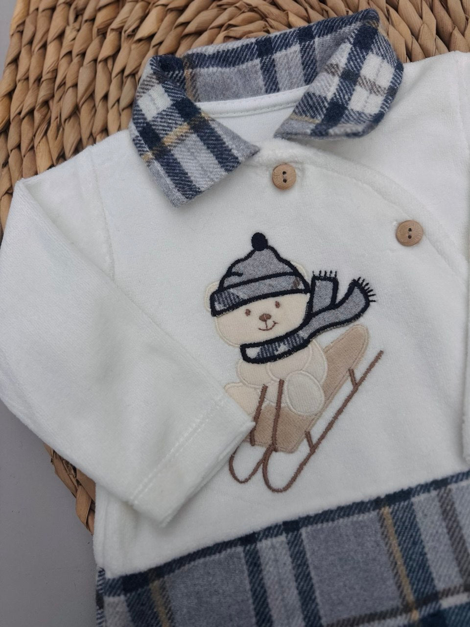 Baby Navy Plaid Velvet Romper
