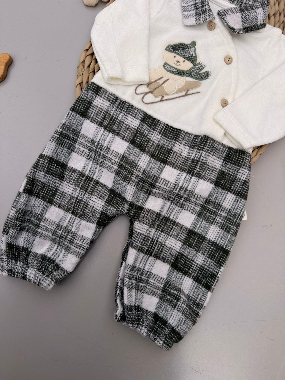 Baby Black Plaid Velvet Romper