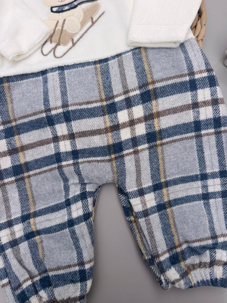 Baby Navy Plaid Velvet Romper