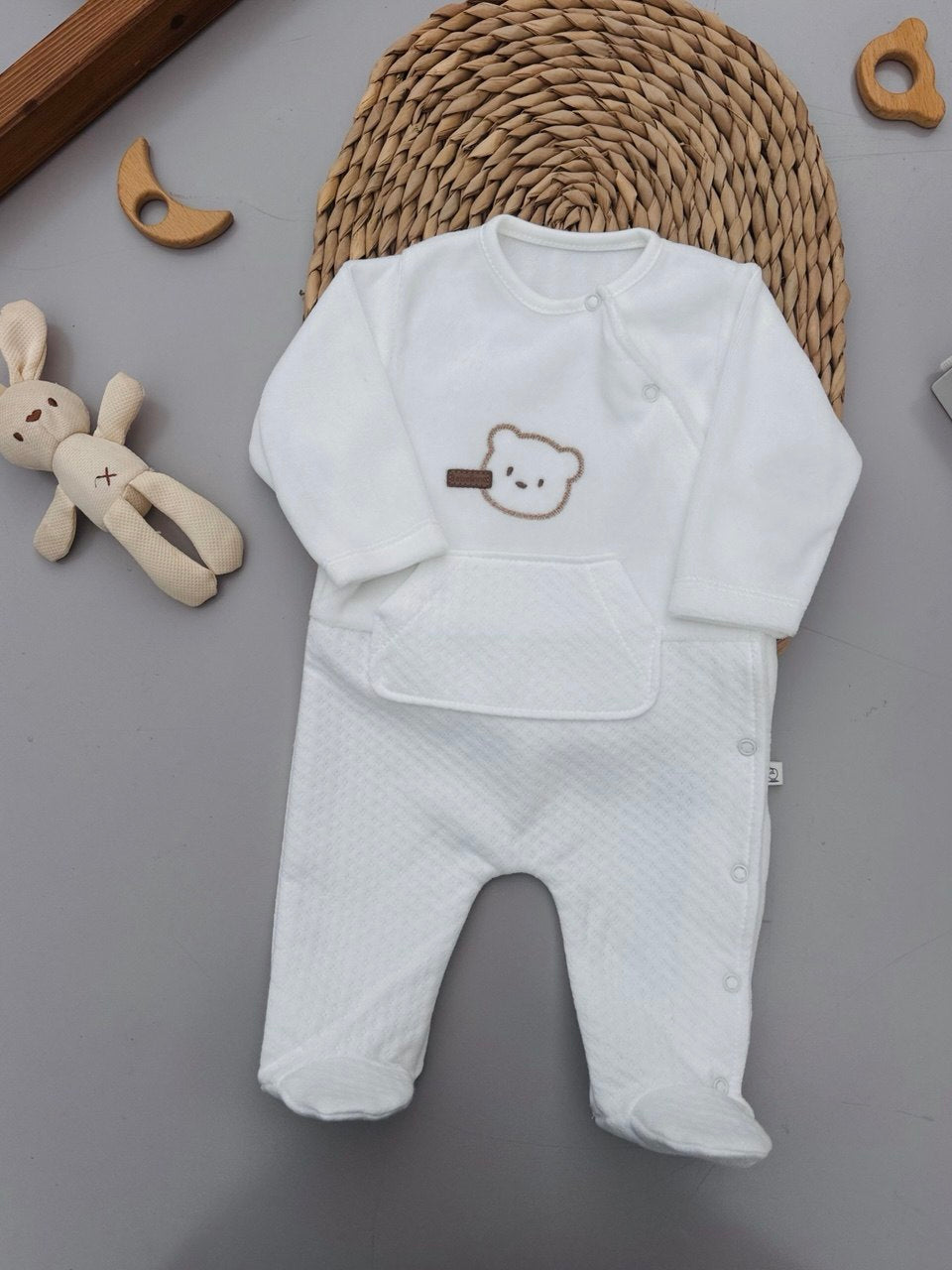 White Bear Velvet Footed Overall